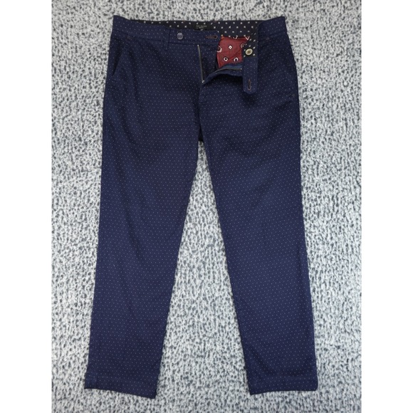 Ted Baker London Mens Navy Blue Micro Dot Slim Trousers Pants Size 34 x 28